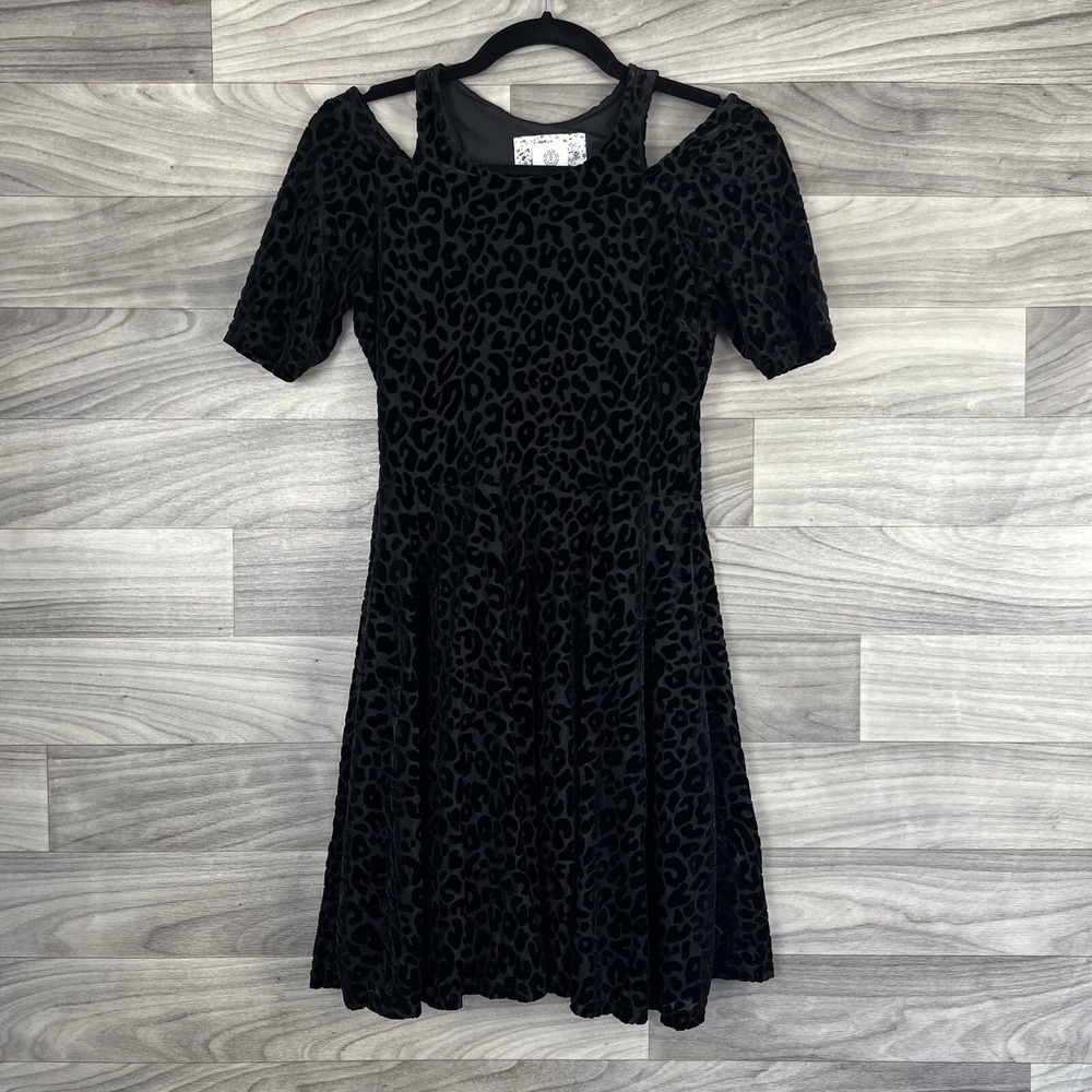 Element Dress Womens S Black Burnout Velvet Leopard Print Cocktail Short Sleeve